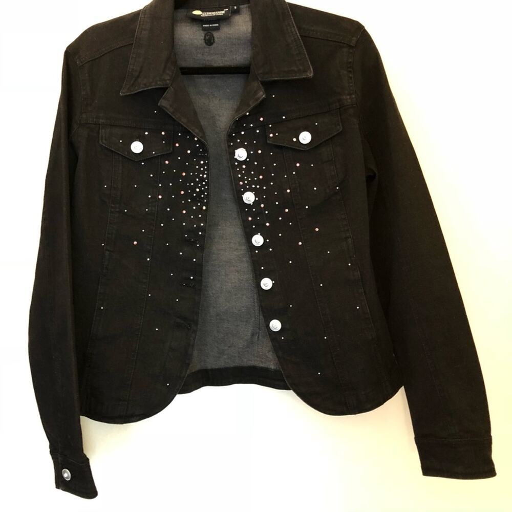 Christine Alexander Black Denim Jacket Embellished Small - Picture 7 of 7